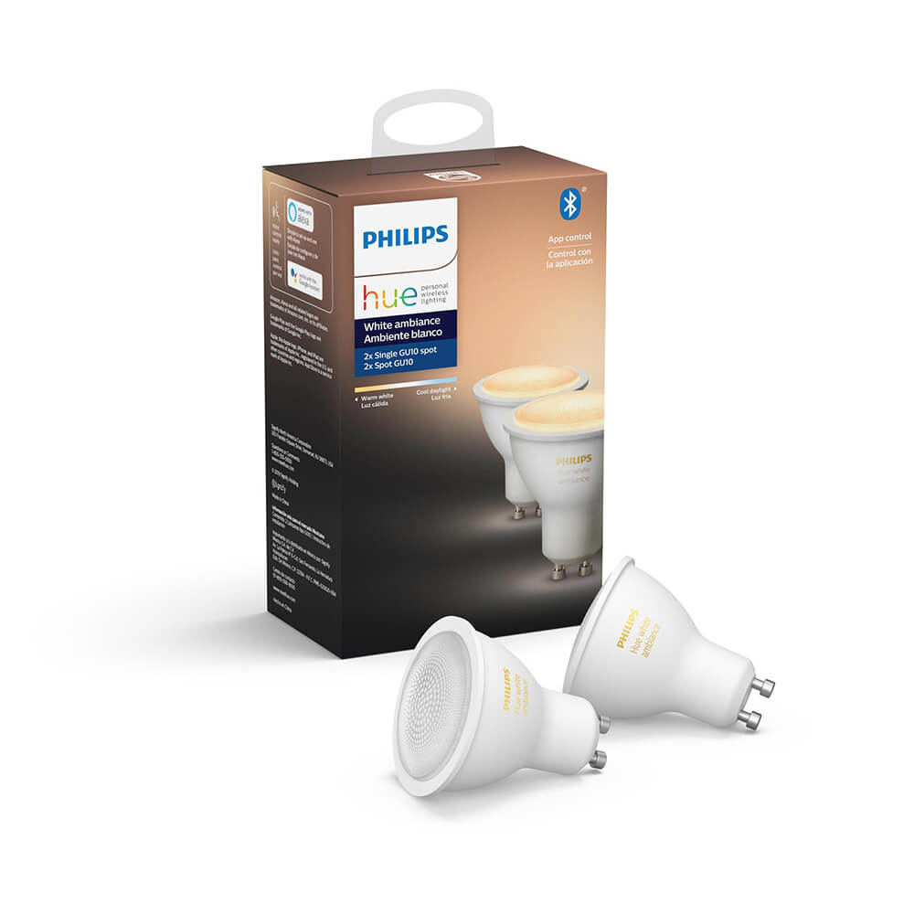 Kit de 2 focos inteligentes GU10 Hue tonos de blanco con Bluetooth y Zigbee - Philips