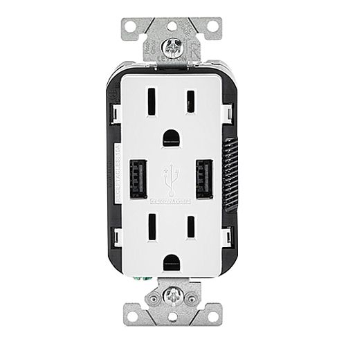 Contacto doble con 2 puertos USB, color blanco - Leviton