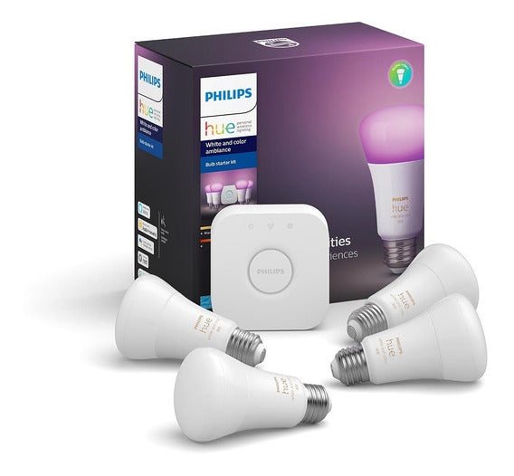 Kit de inicio inteligente Hue con 4 focos multicolor A19 + Puente Hue - Philips